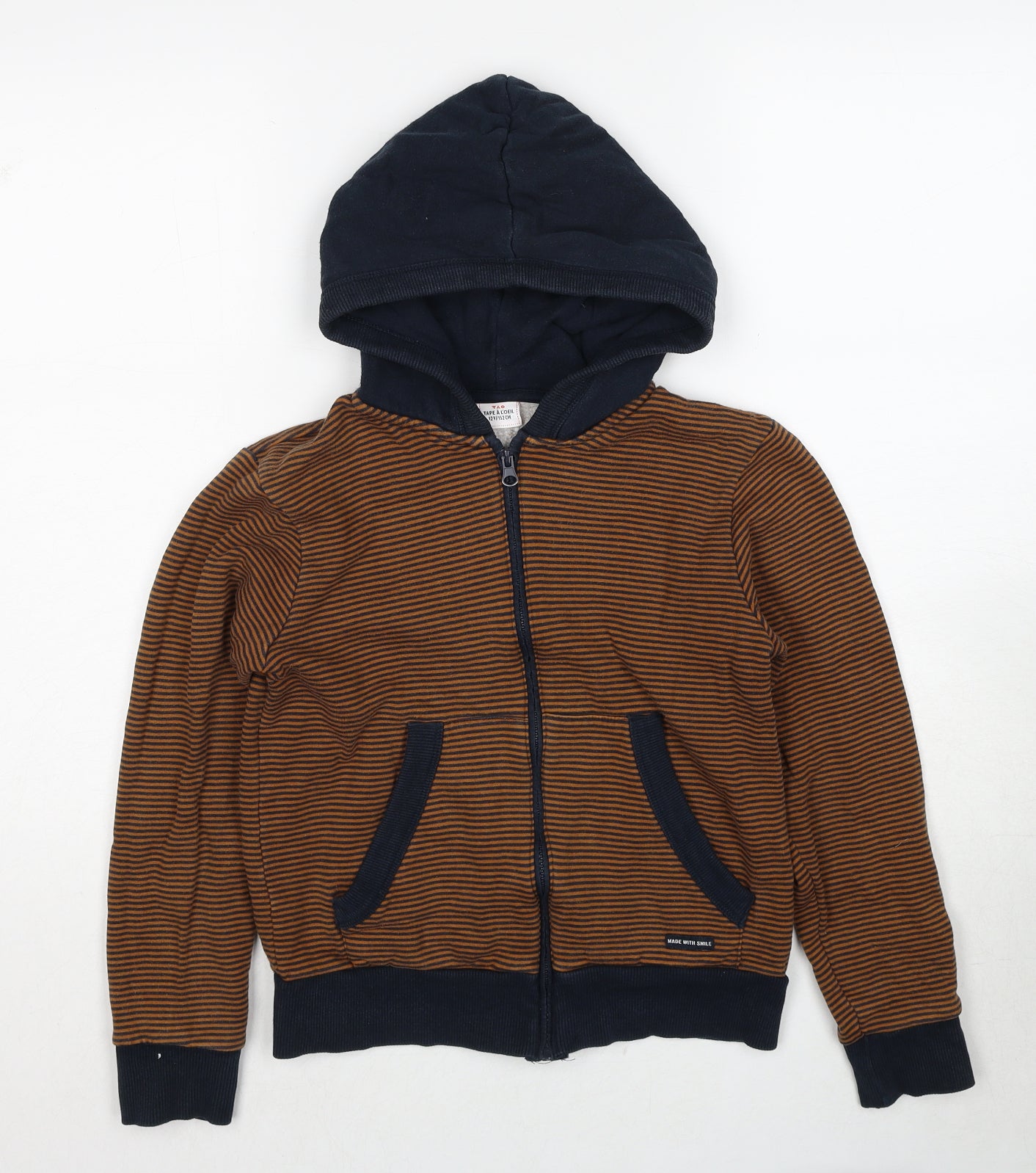 TAO Boys Brown Striped Cotton Full Zip Hoodie Size 12 Years Zip