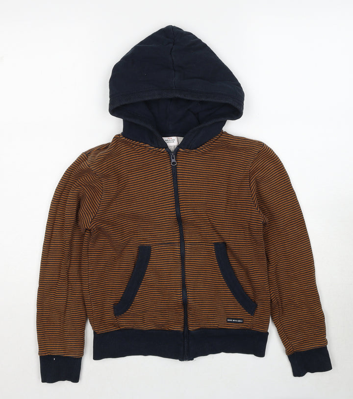 TAO Boys Brown Striped Cotton Full Zip Hoodie Size 12 Years Zip