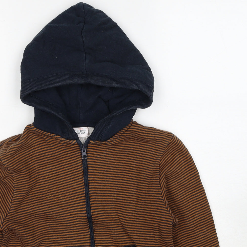 TAO Boys Brown Striped Cotton Full Zip Hoodie Size 12 Years Zip
