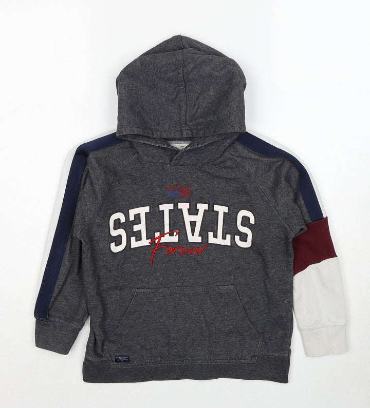 Zara Boys Grey Cotton Pullover Hoodie Size 7 Years Pullover - States Forever