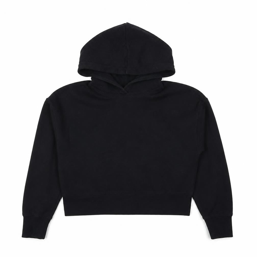 Front view of Zara women’s black cotton pullover hoodie, size S, pullover