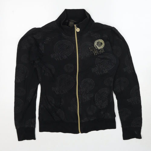 Rocawear Womens Black Geometric Cotton Full Zip Sweatshirt Size M Zip