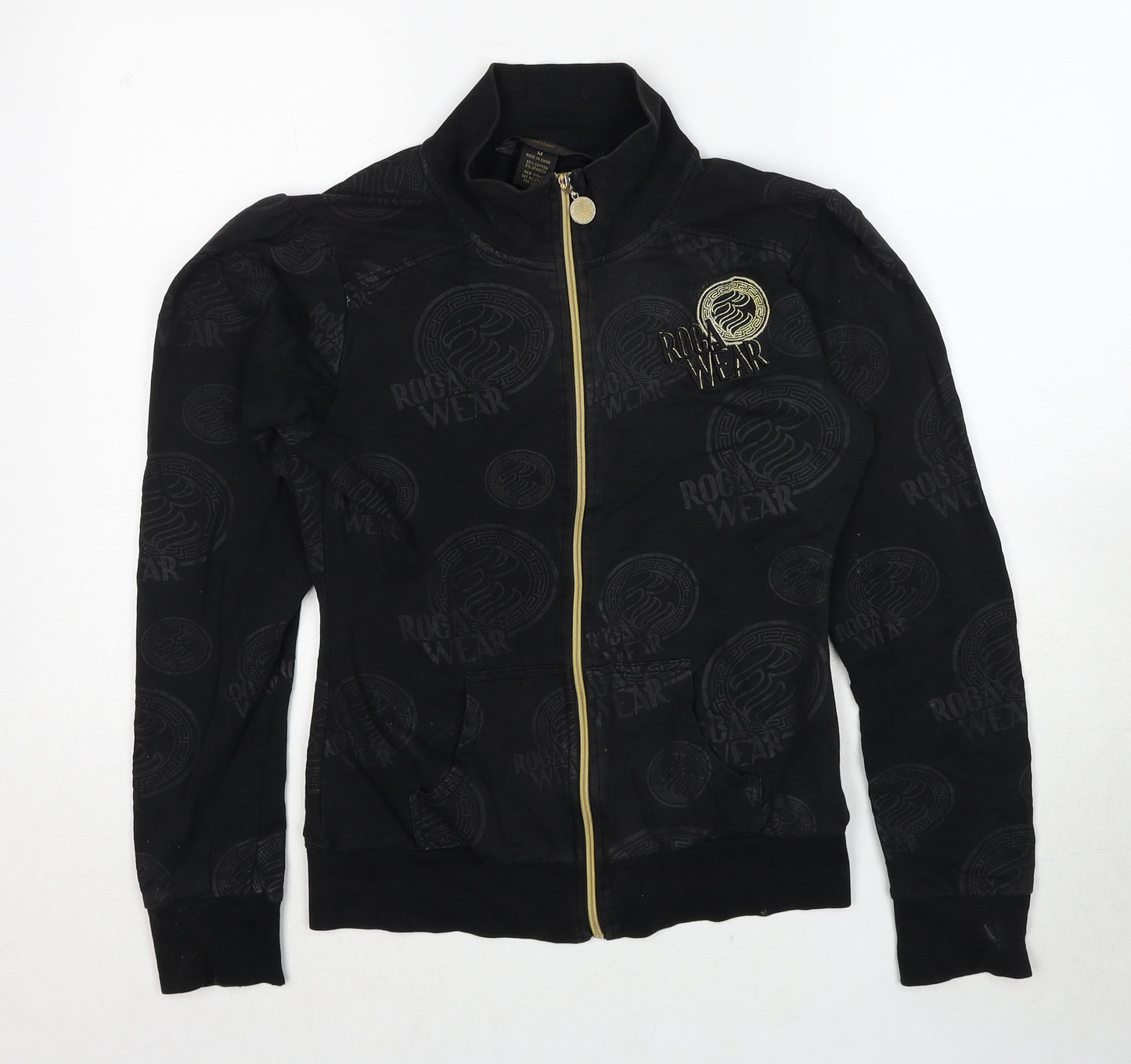 Rocawear Womens Black Geometric Cotton Full Zip Sweatshirt Size M Zip