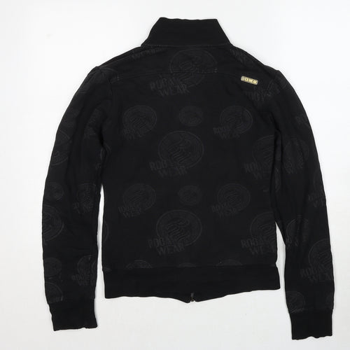 Rocawear Womens Black Geometric Cotton Full Zip Sweatshirt Size M Zip