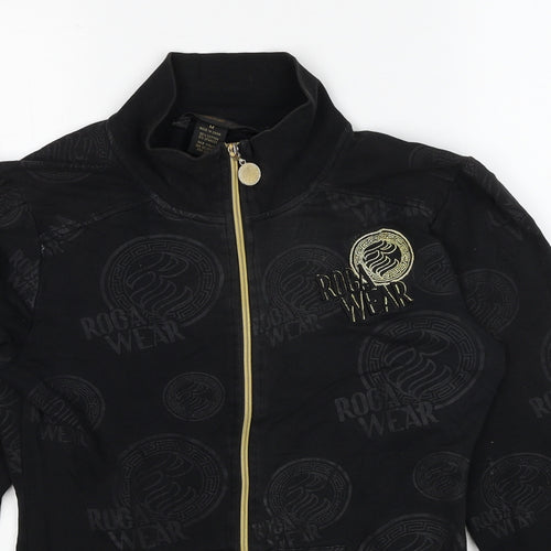 Rocawear Womens Black Geometric Cotton Full Zip Sweatshirt Size M Zip