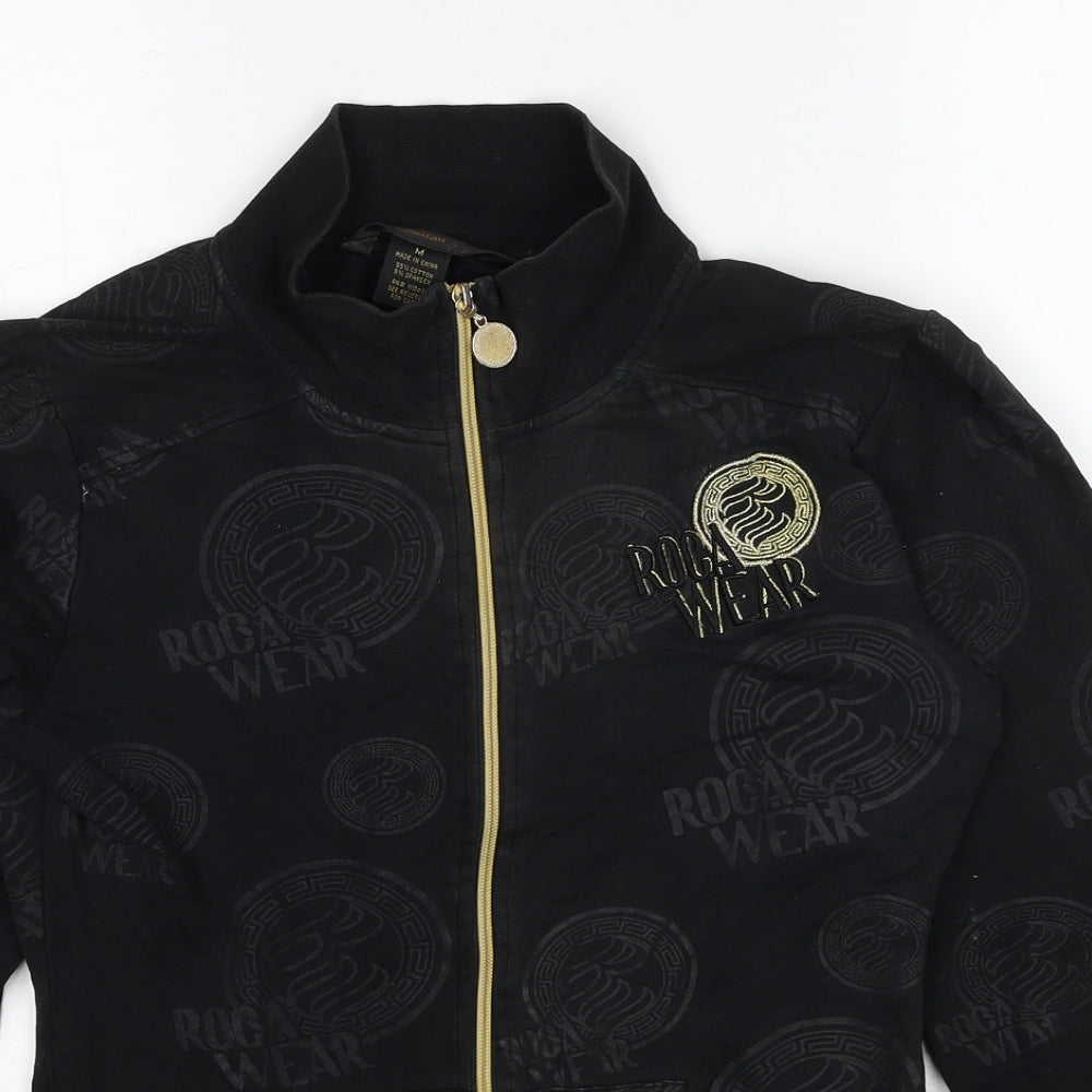 Rocawear Womens Black Geometric Cotton Full Zip Sweatshirt Size M Zip