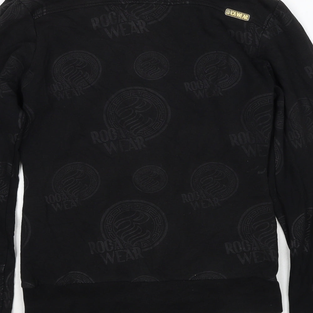 Rocawear Womens Black Geometric Cotton Full Zip Sweatshirt Size M Zip