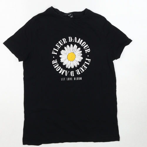 New Look Womens Black Cotton Basic T-Shirt Size 8 Round Neck - Fleur D'amour