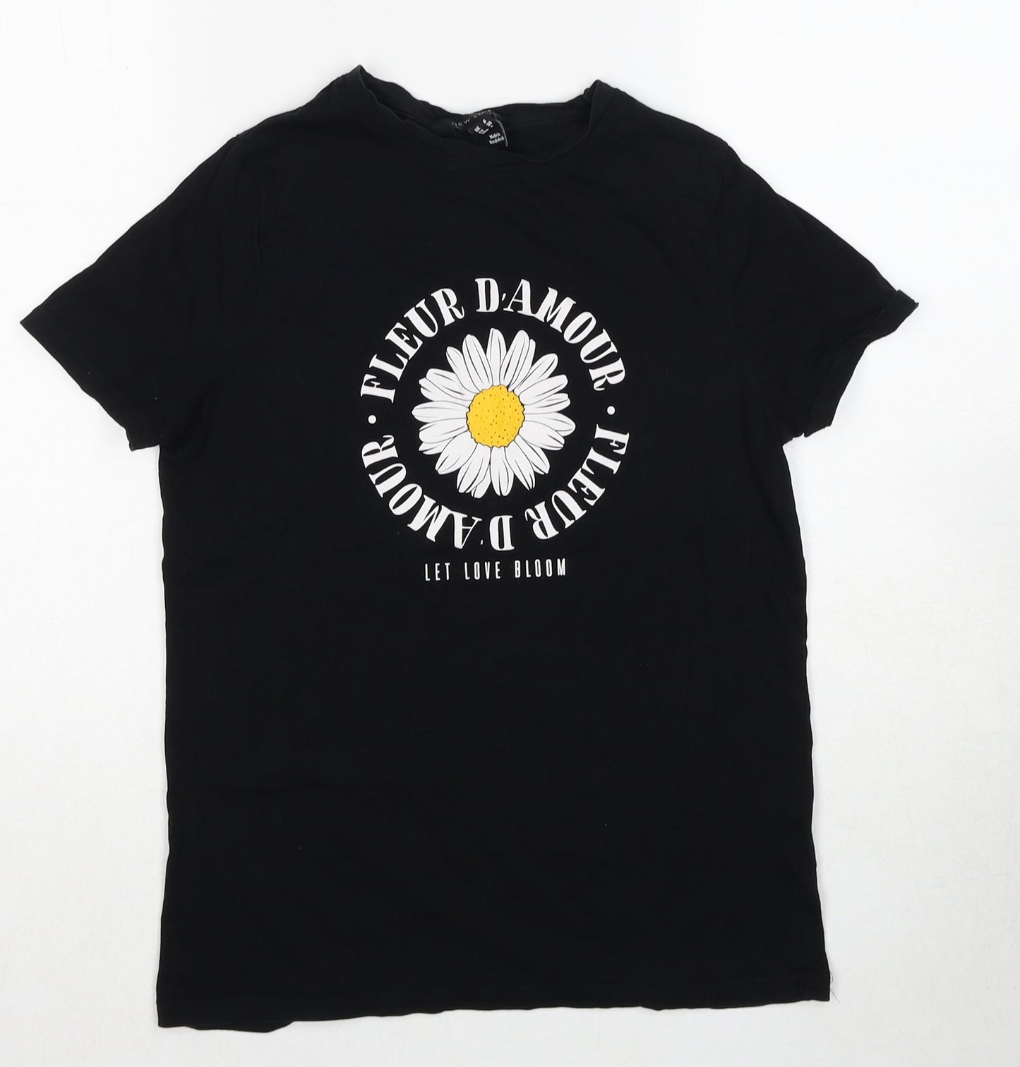 New Look Womens Black Cotton Basic T-Shirt Size 8 Round Neck - Fleur D'amour