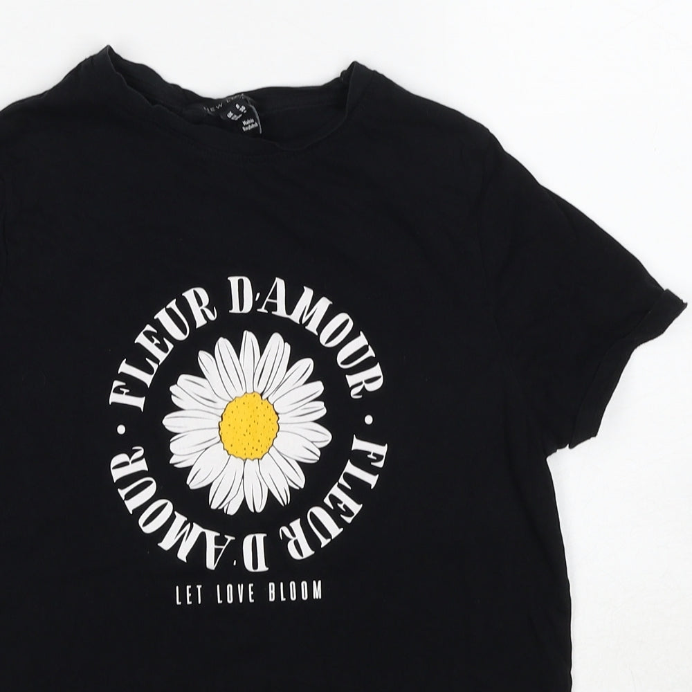 New Look Womens Black Cotton Basic T-Shirt Size 8 Round Neck - Fleur D'amour