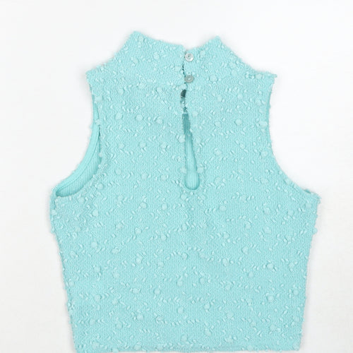 Republic Womens Blue Geometric Polyester Cropped Tank Size S Round Neck