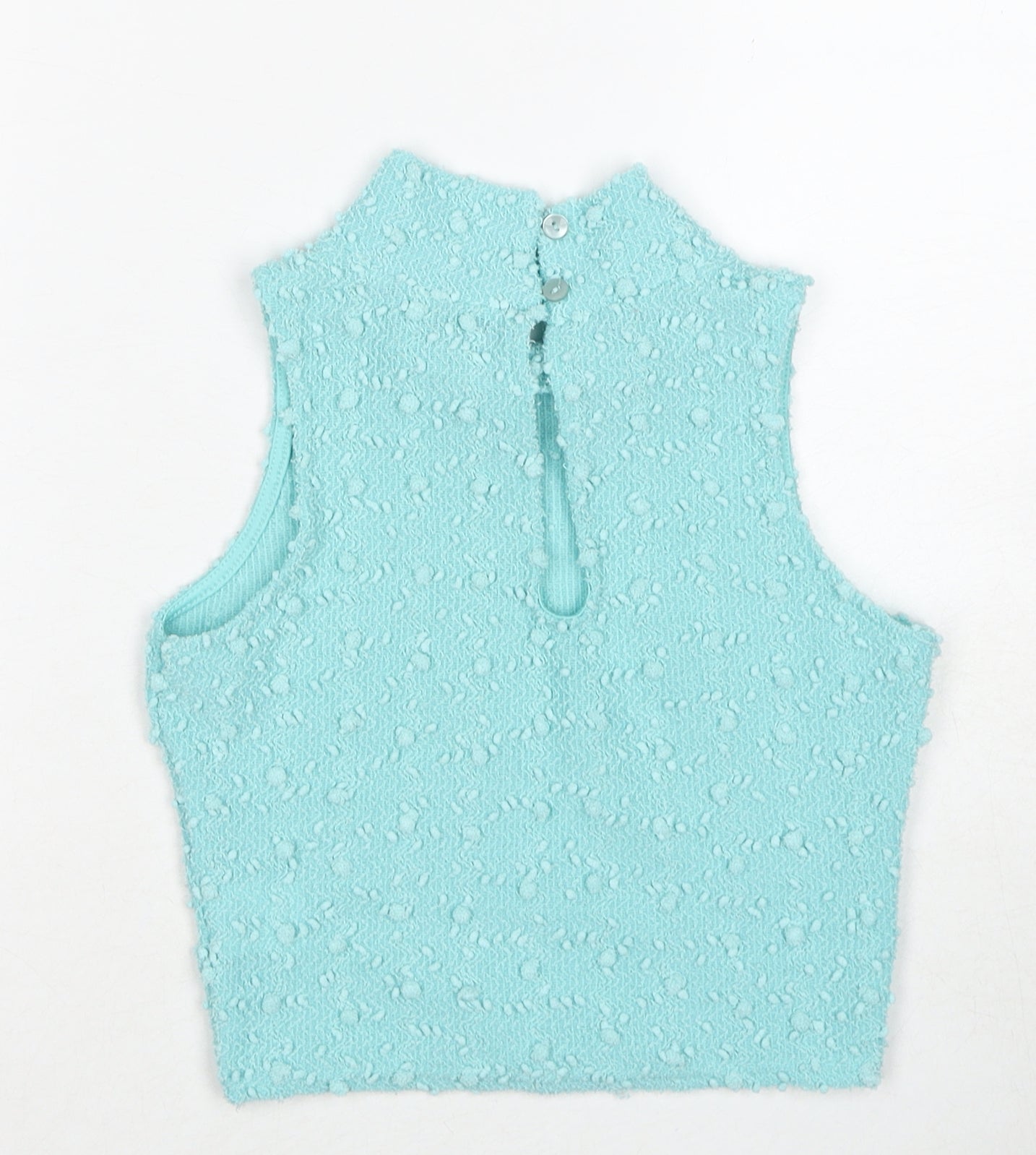 Republic Womens Blue Geometric Polyester Cropped Tank Size S Round Neck