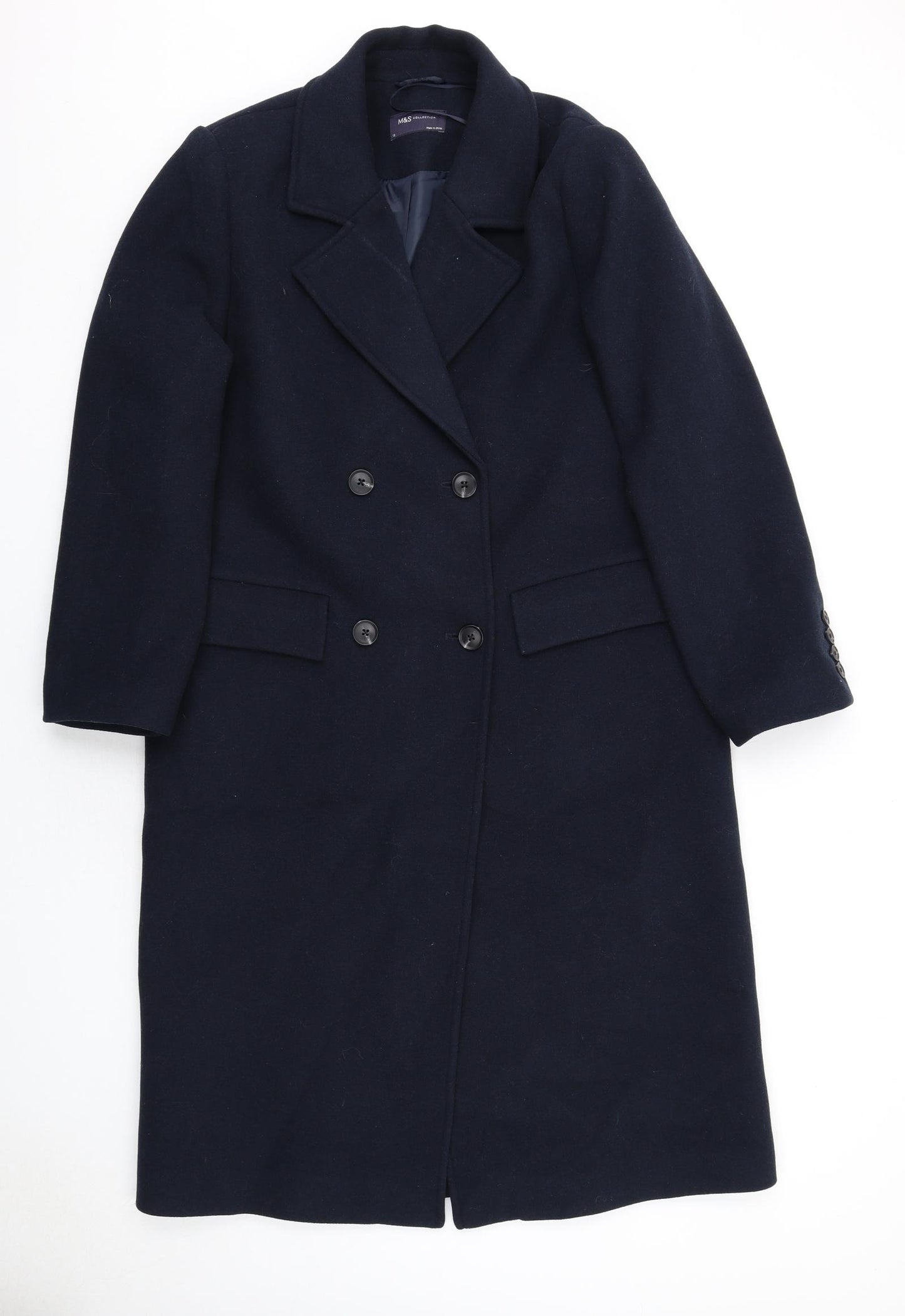 Marks and Spencer Womens Blue Overcoat Coat Size 12 Button