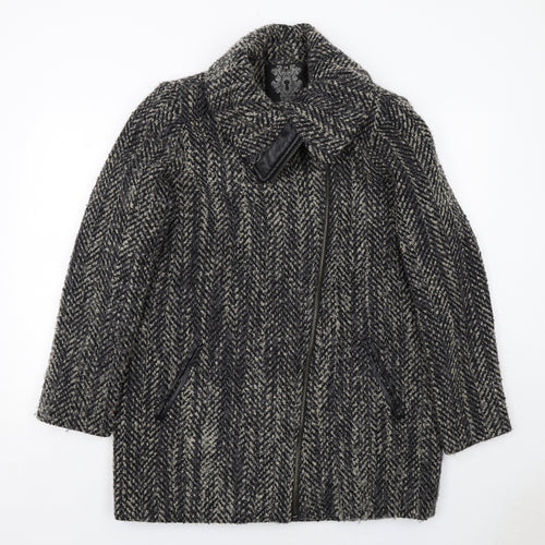 Label Lab Womens Grey Herringbone Overcoat Coat Size 16 Zip