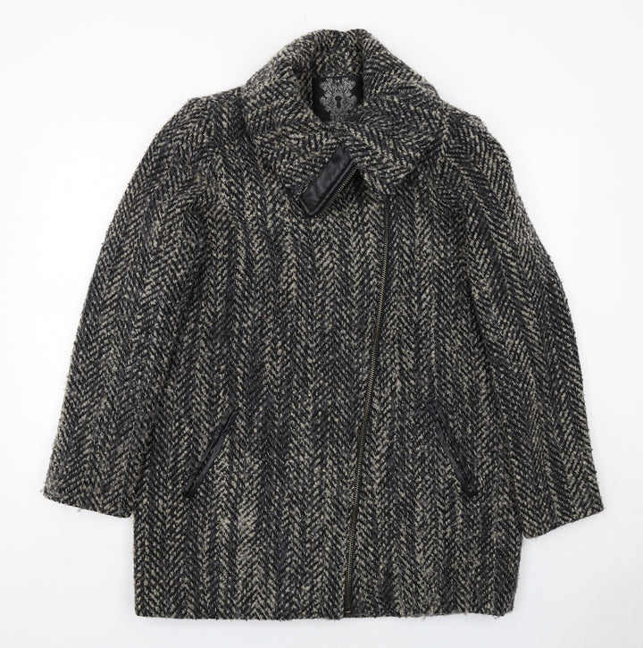 Label Lab Womens Grey Herringbone Overcoat Coat Size 16 Zip