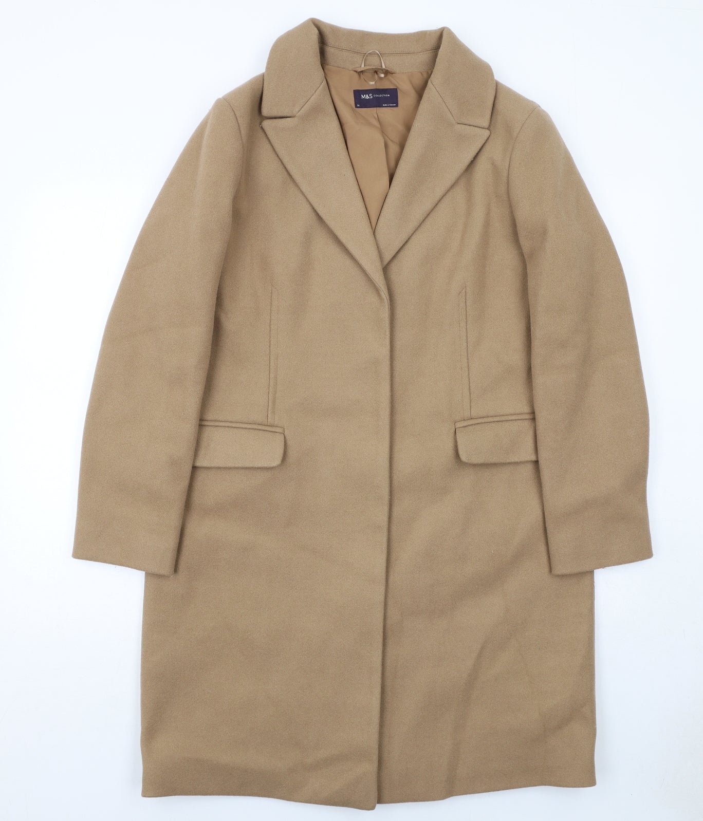 Marks and Spencer Womens Beige Overcoat Coat Size 14 Snap