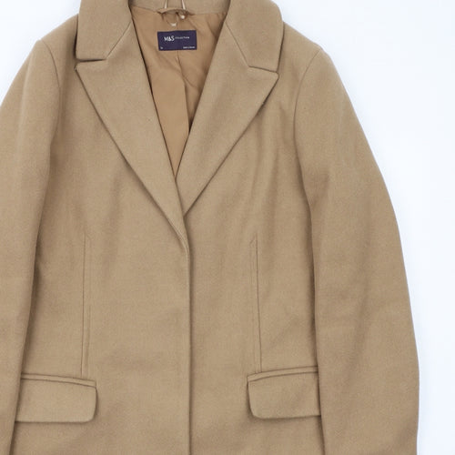 Marks and Spencer Womens Beige Overcoat Coat Size 14 Snap