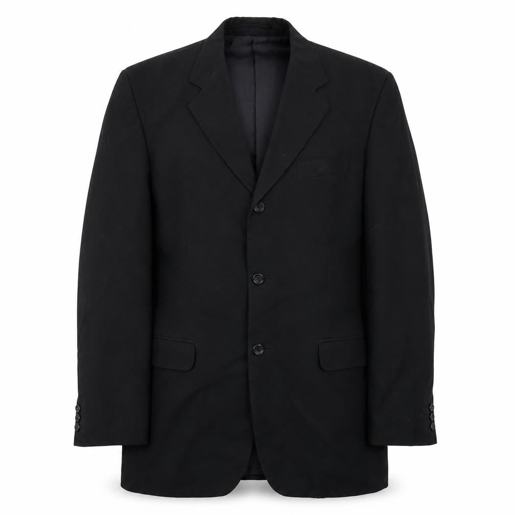 Front view of Jonathan Adams men’s black polyester jacket suit jacket, size 40, regular