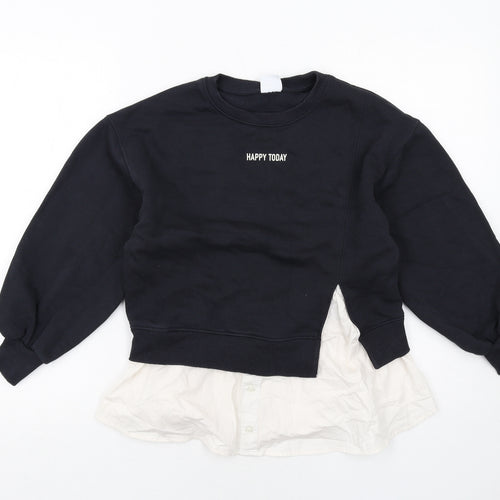 Zara Girls Black Cotton Pullover Sweatshirt Size 10 Years Pullover - Happy Today Shirt Insert