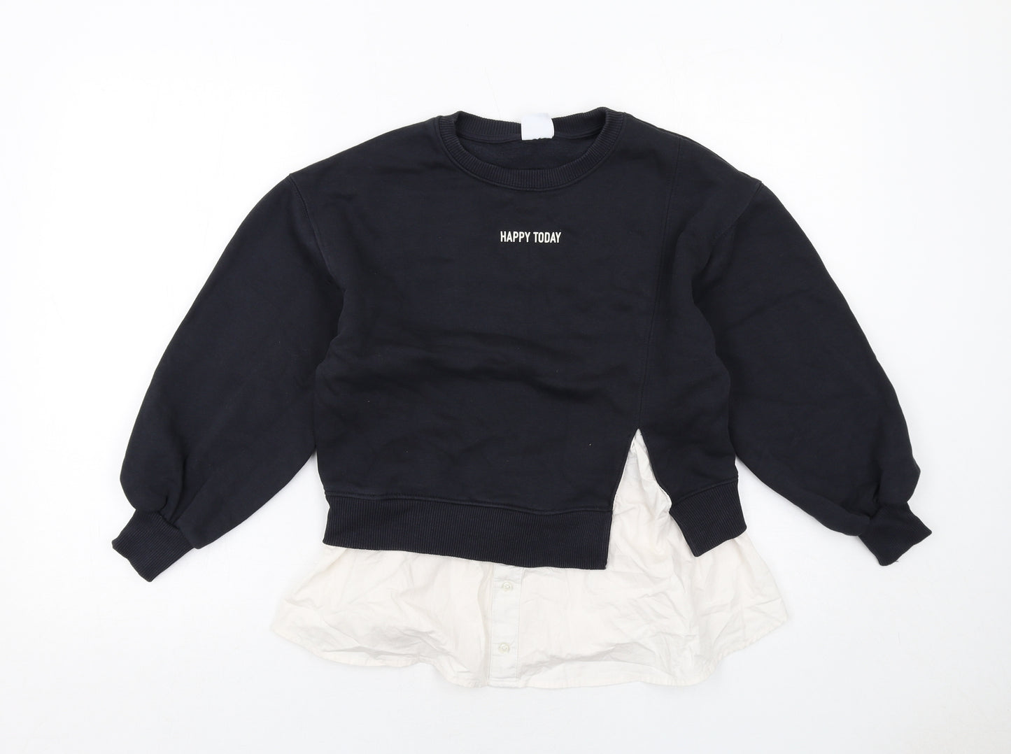Zara Girls Black Cotton Pullover Sweatshirt Size 10 Years Pullover - Happy Today Shirt Insert
