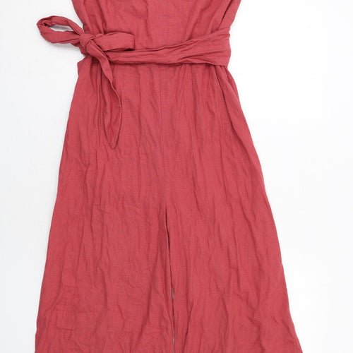 RESERVED Womens Red Linen Jumpsuit One-Piece Size 12 Zip