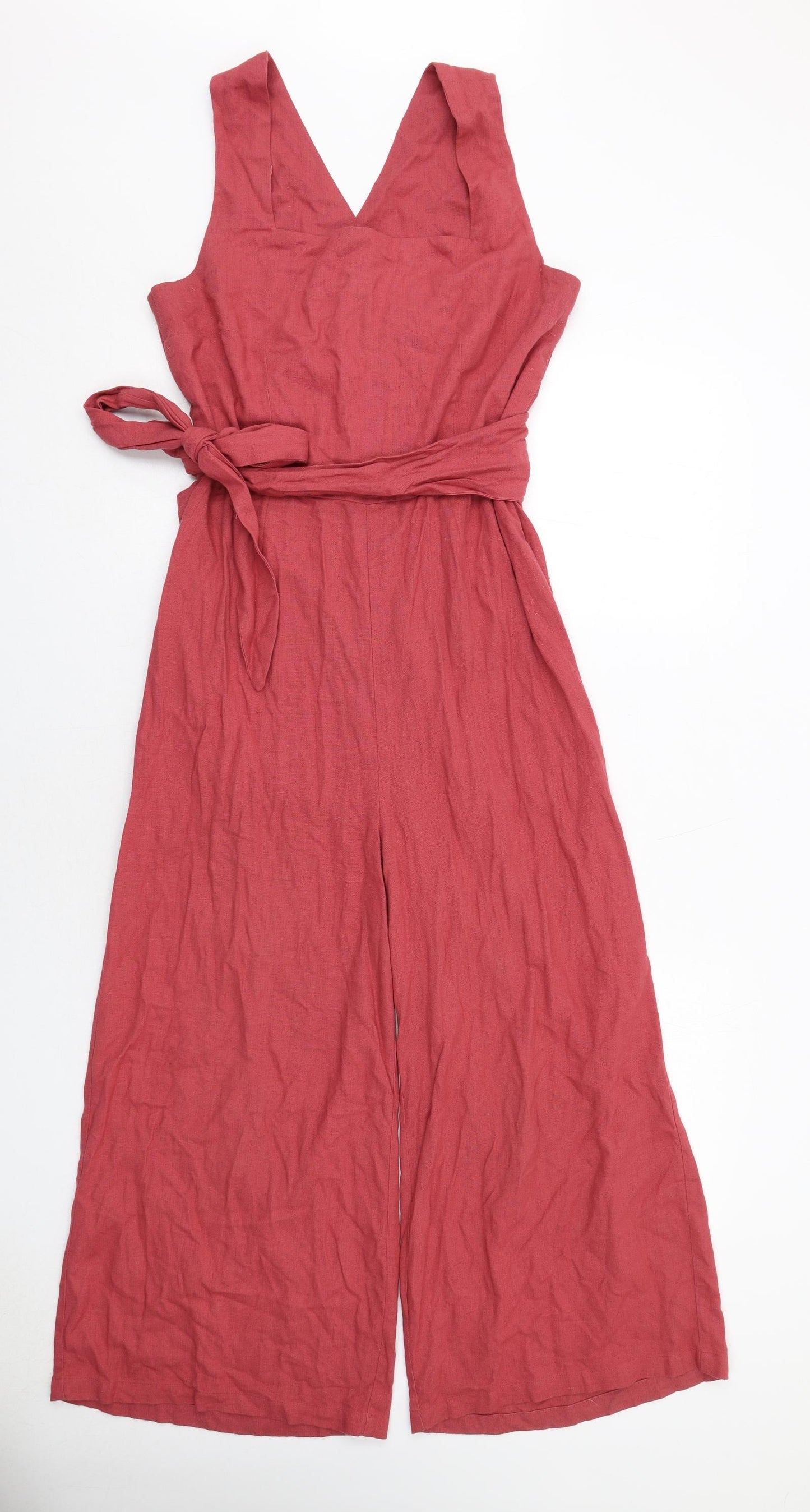 RESERVED Womens Red Linen Jumpsuit One-Piece Size 12 Zip