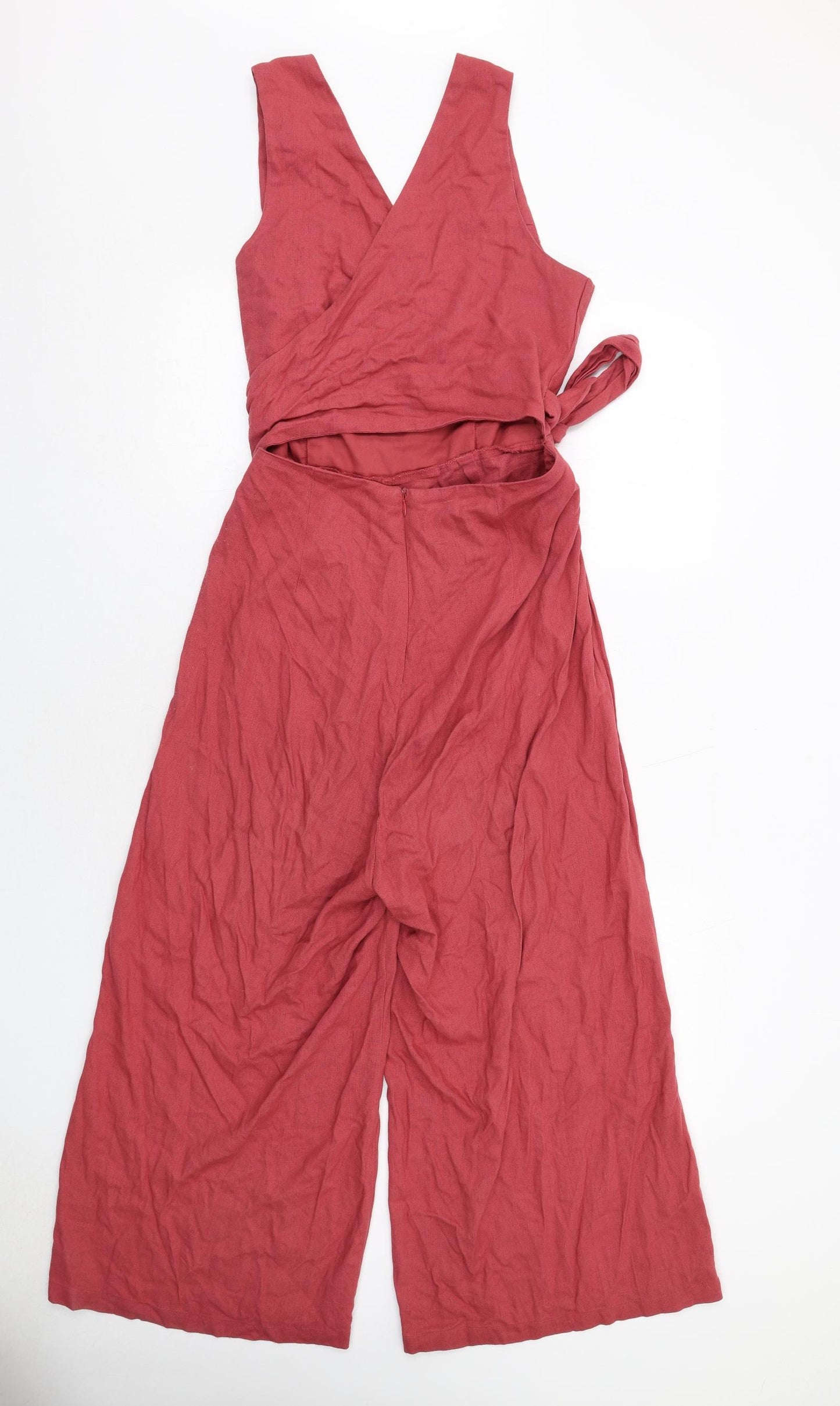 RESERVED Womens Red Linen Jumpsuit One-Piece Size 12 Zip