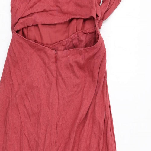 RESERVED Womens Red Linen Jumpsuit One-Piece Size 12 Zip