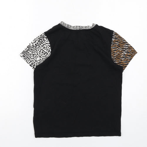 VANS Womens Black Cotton Basic T-Shirt Size S Round Neck - Animal Print Sleeve