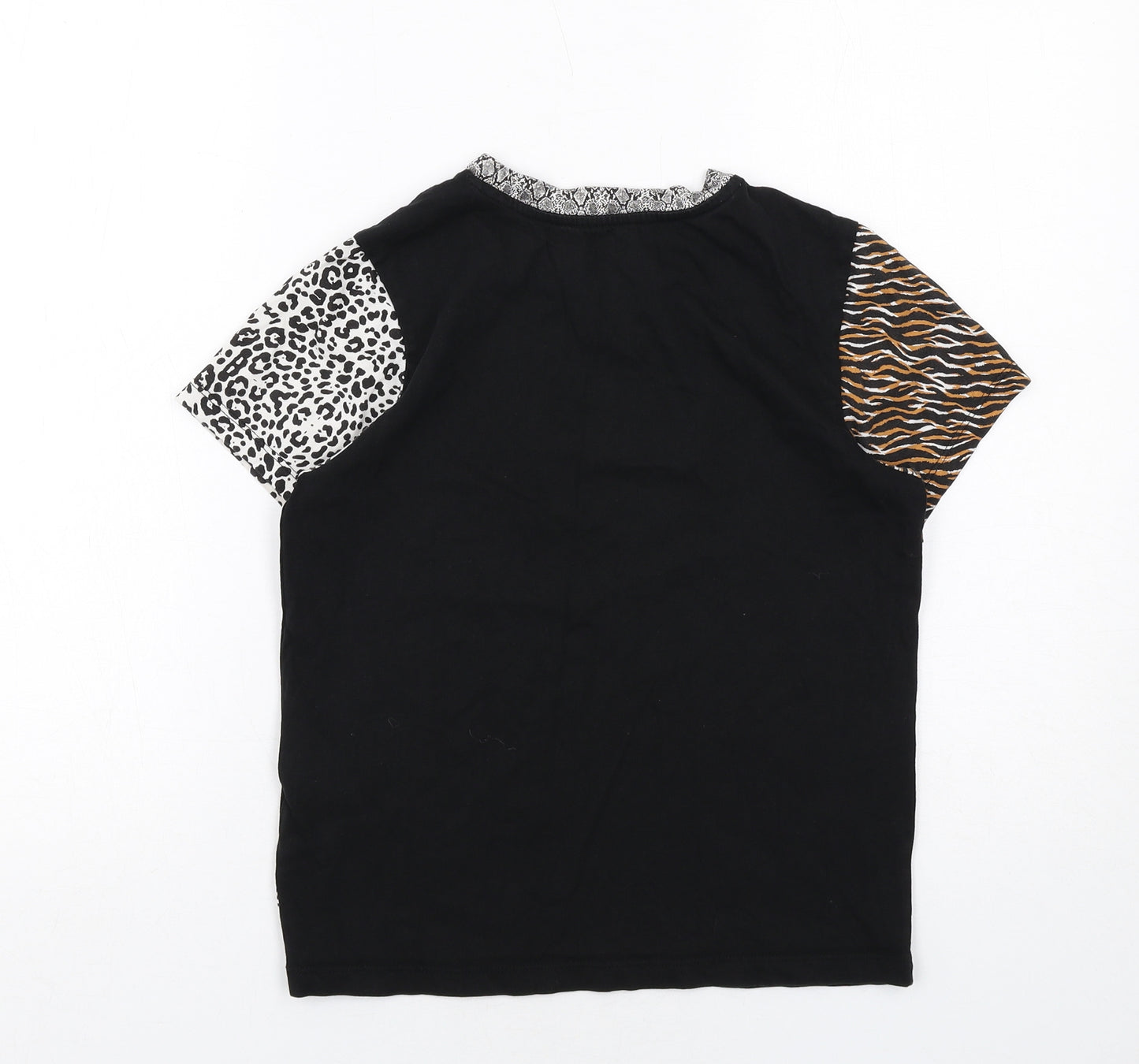 VANS Womens Black Cotton Basic T-Shirt Size S Round Neck - Animal Print Sleeve