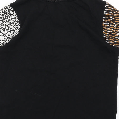 VANS Womens Black Cotton Basic T-Shirt Size S Round Neck - Animal Print Sleeve