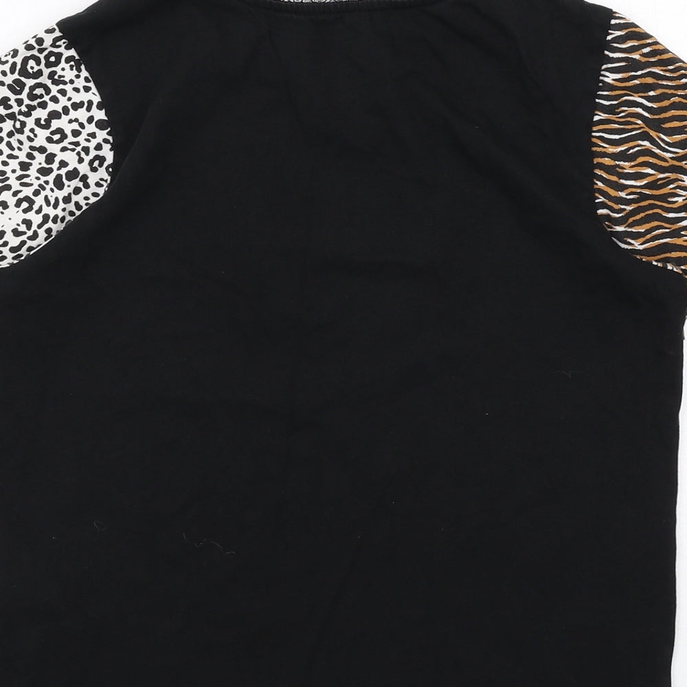 VANS Womens Black Cotton Basic T-Shirt Size S Round Neck - Animal Print Sleeve