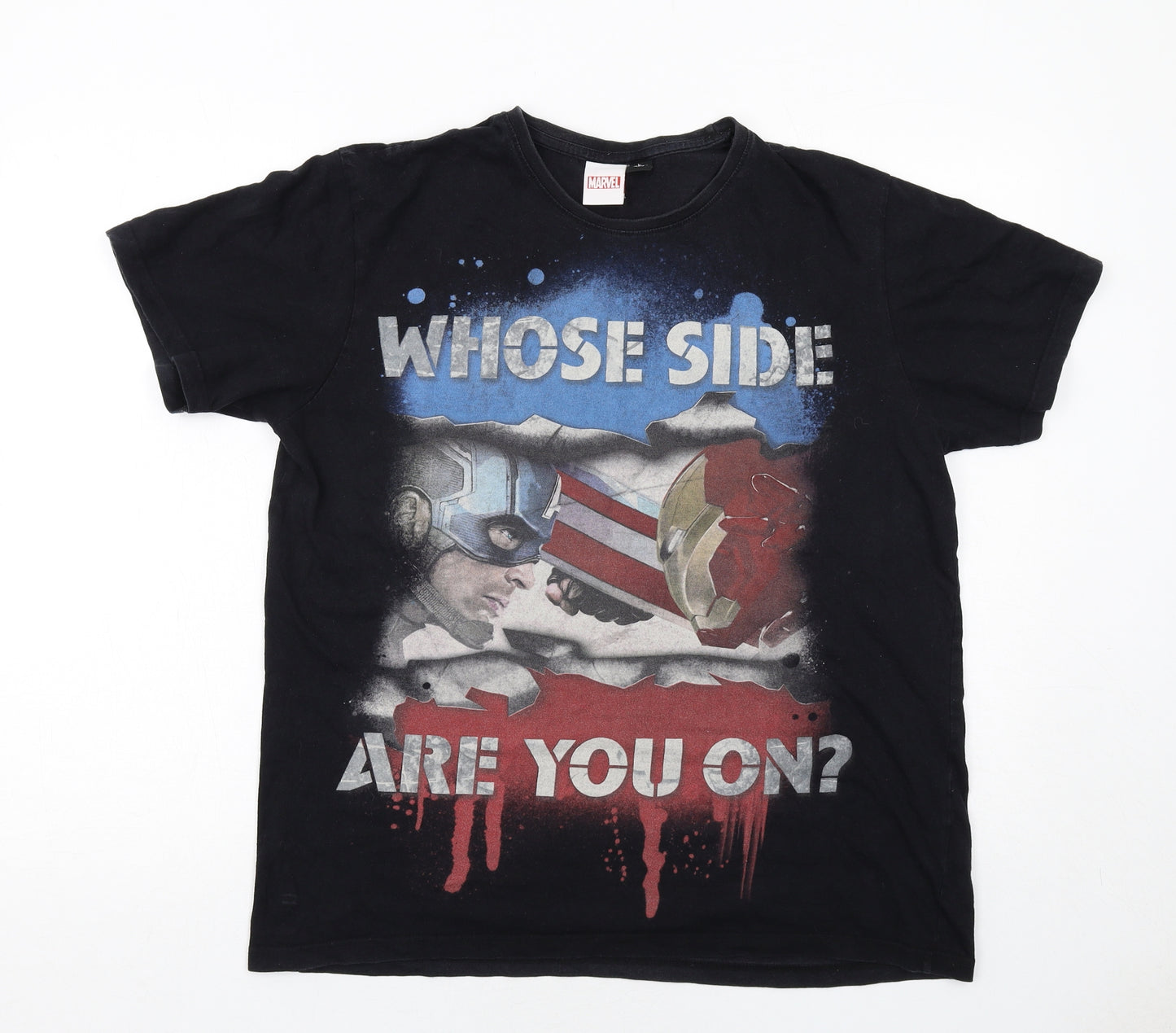 Marvel Mens Black Cotton T-Shirt Size L Round Neck - Whose Side Are You On?