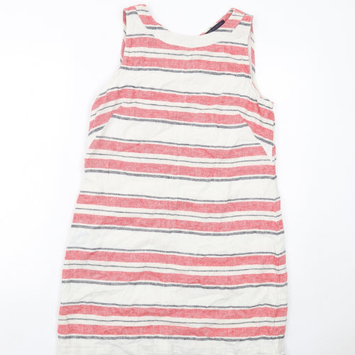Marks and Spencer Womens Red Striped Linen Shift Size 12 Boat Neck Pullover