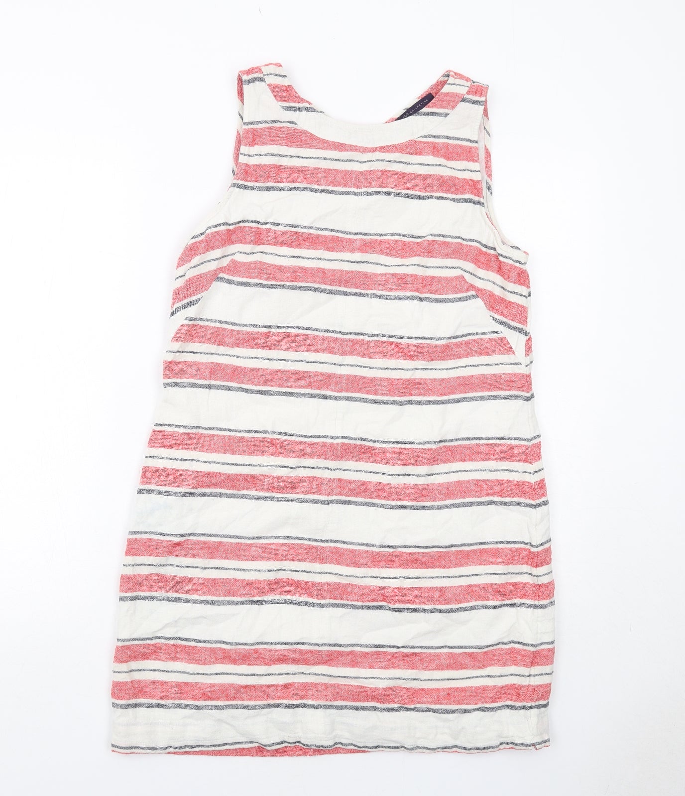 Marks and Spencer Womens Red Striped Linen Shift Size 12 Boat Neck Pullover