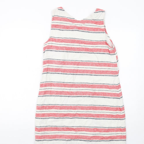 Marks and Spencer Womens Red Striped Linen Shift Size 12 Boat Neck Pullover