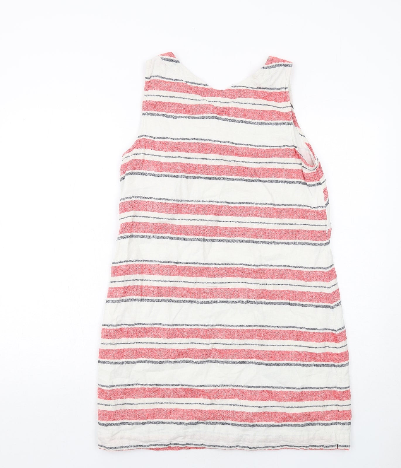 Marks and Spencer Womens Red Striped Linen Shift Size 12 Boat Neck Pullover