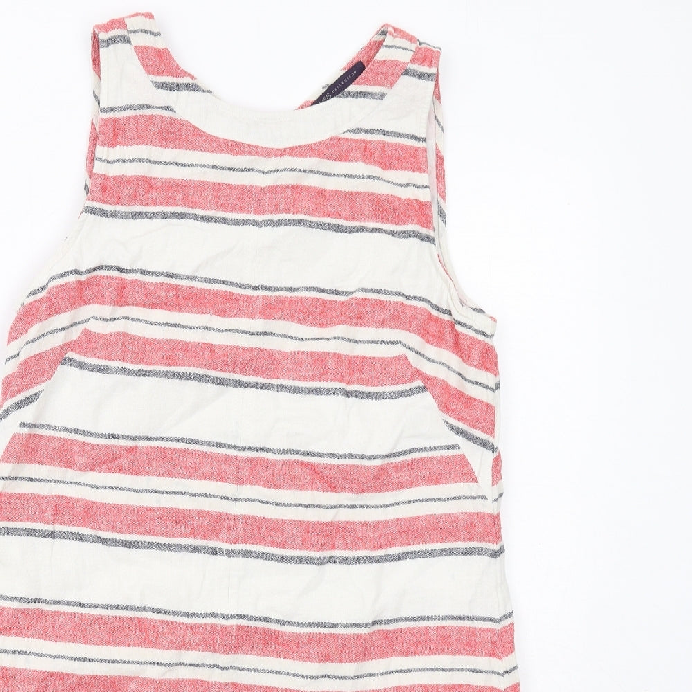 Marks and Spencer Womens Red Striped Linen Shift Size 12 Boat Neck Pullover