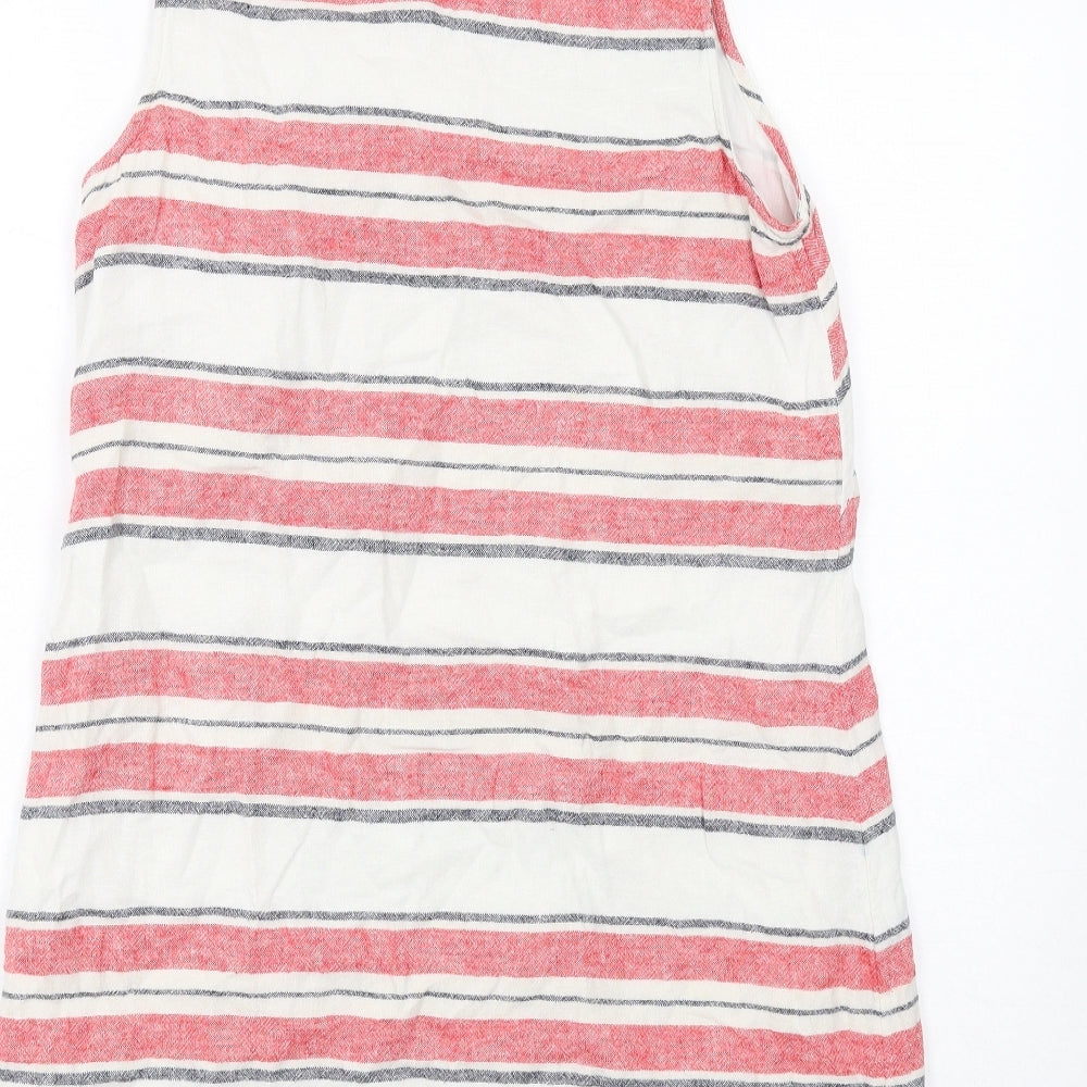 Marks and Spencer Womens Red Striped Linen Shift Size 12 Boat Neck Pullover