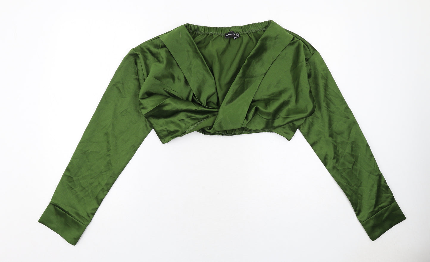 PRETTYLITTLETHING Womens Green Polyester Cropped Blouse Size 12 V-Neck