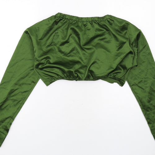 PRETTYLITTLETHING Womens Green Polyester Cropped Blouse Size 12 V-Neck