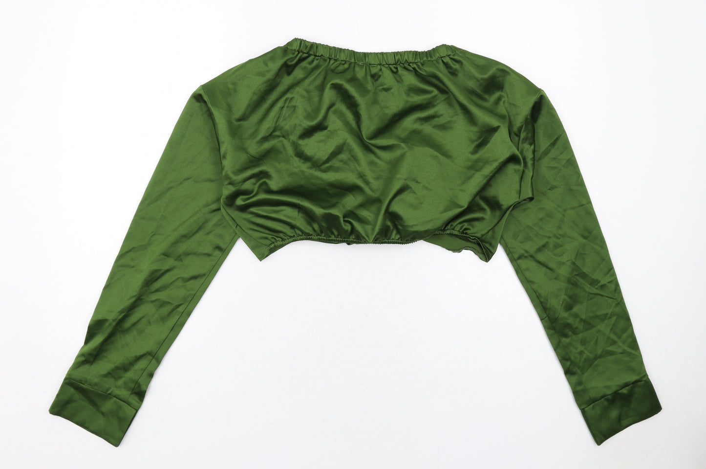 PRETTYLITTLETHING Womens Green Polyester Cropped Blouse Size 12 V-Neck