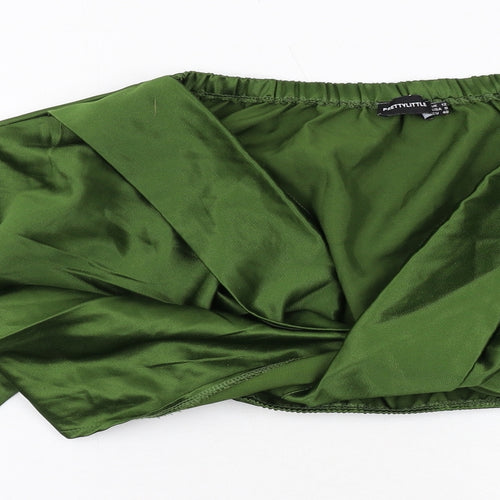 PRETTYLITTLETHING Womens Green Polyester Cropped Blouse Size 12 V-Neck