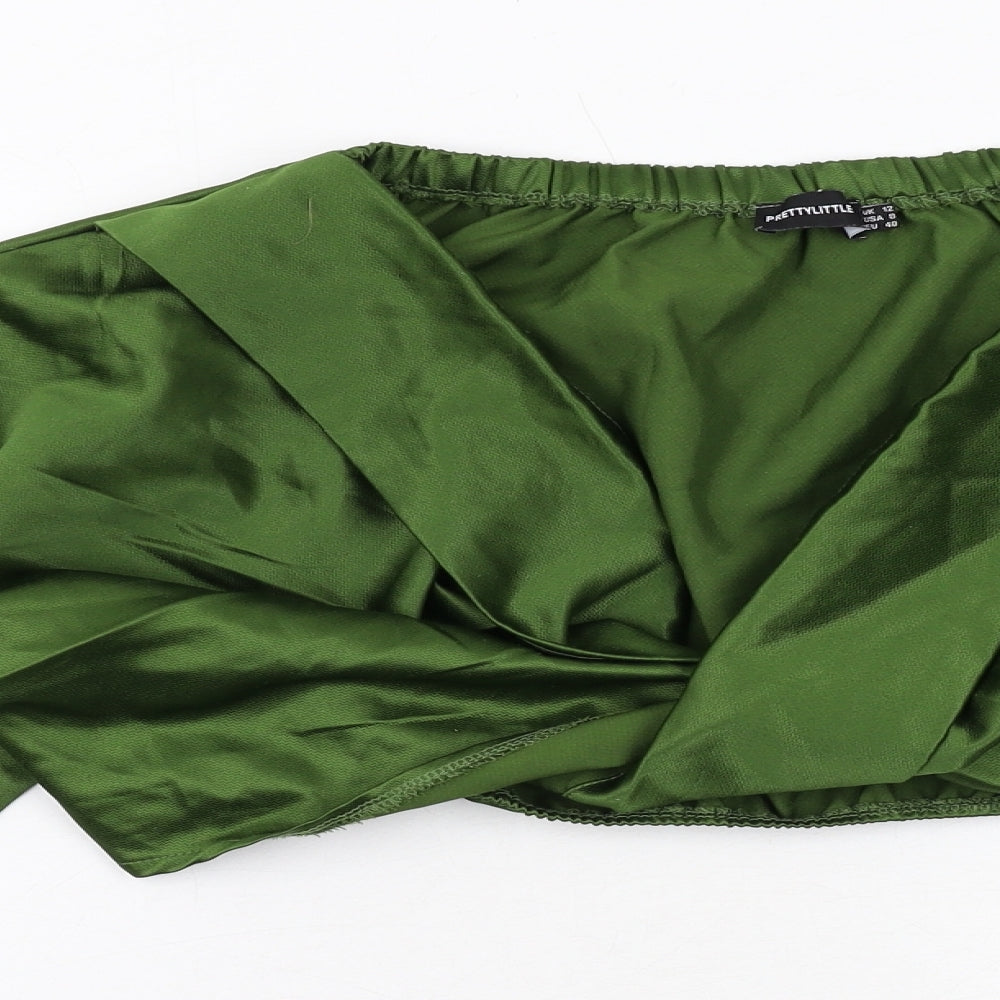 PRETTYLITTLETHING Womens Green Polyester Cropped Blouse Size 12 V-Neck