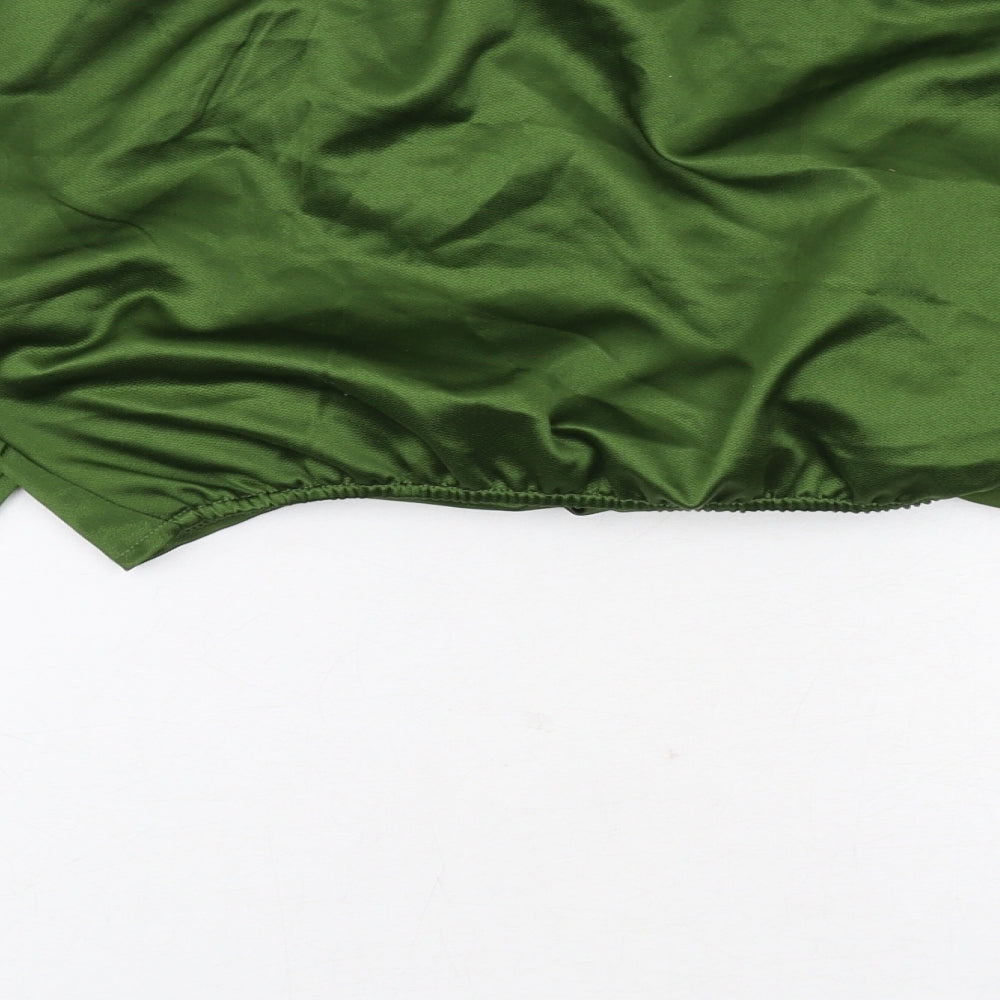 PRETTYLITTLETHING Womens Green Polyester Cropped Blouse Size 12 V-Neck