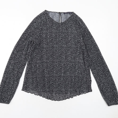 Marks and Spencer Womens Black Geometric Polyester Basic Blouse Size 10 Round Neck