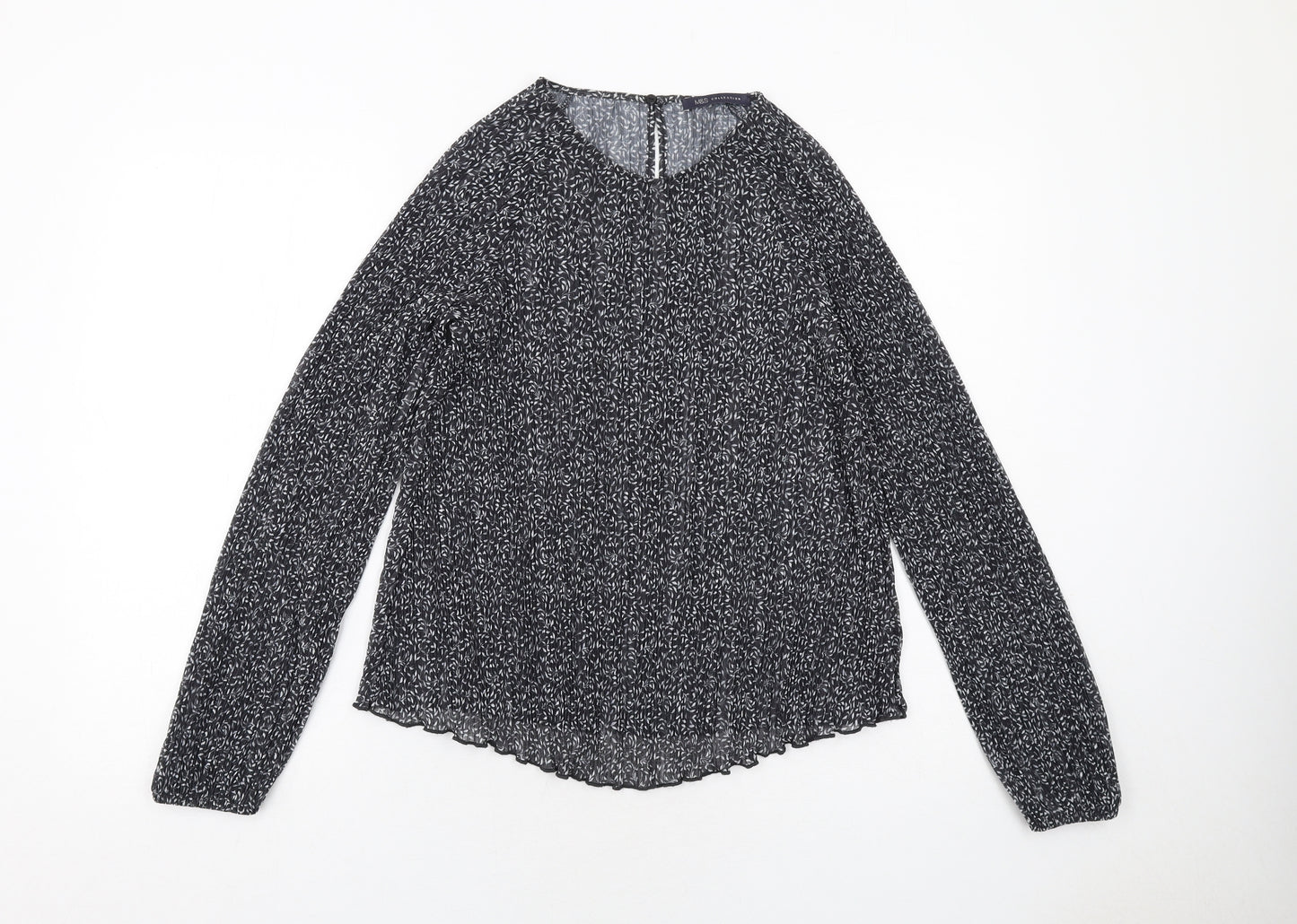 Marks and Spencer Womens Black Geometric Polyester Basic Blouse Size 10 Round Neck