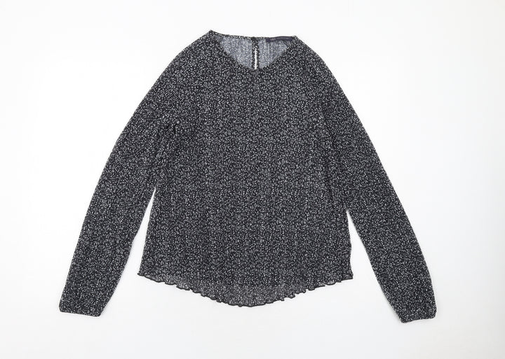Marks and Spencer Womens Black Geometric Polyester Basic Blouse Size 10 Round Neck