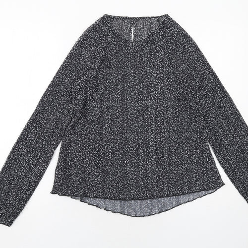 Marks and Spencer Womens Black Geometric Polyester Basic Blouse Size 10 Round Neck