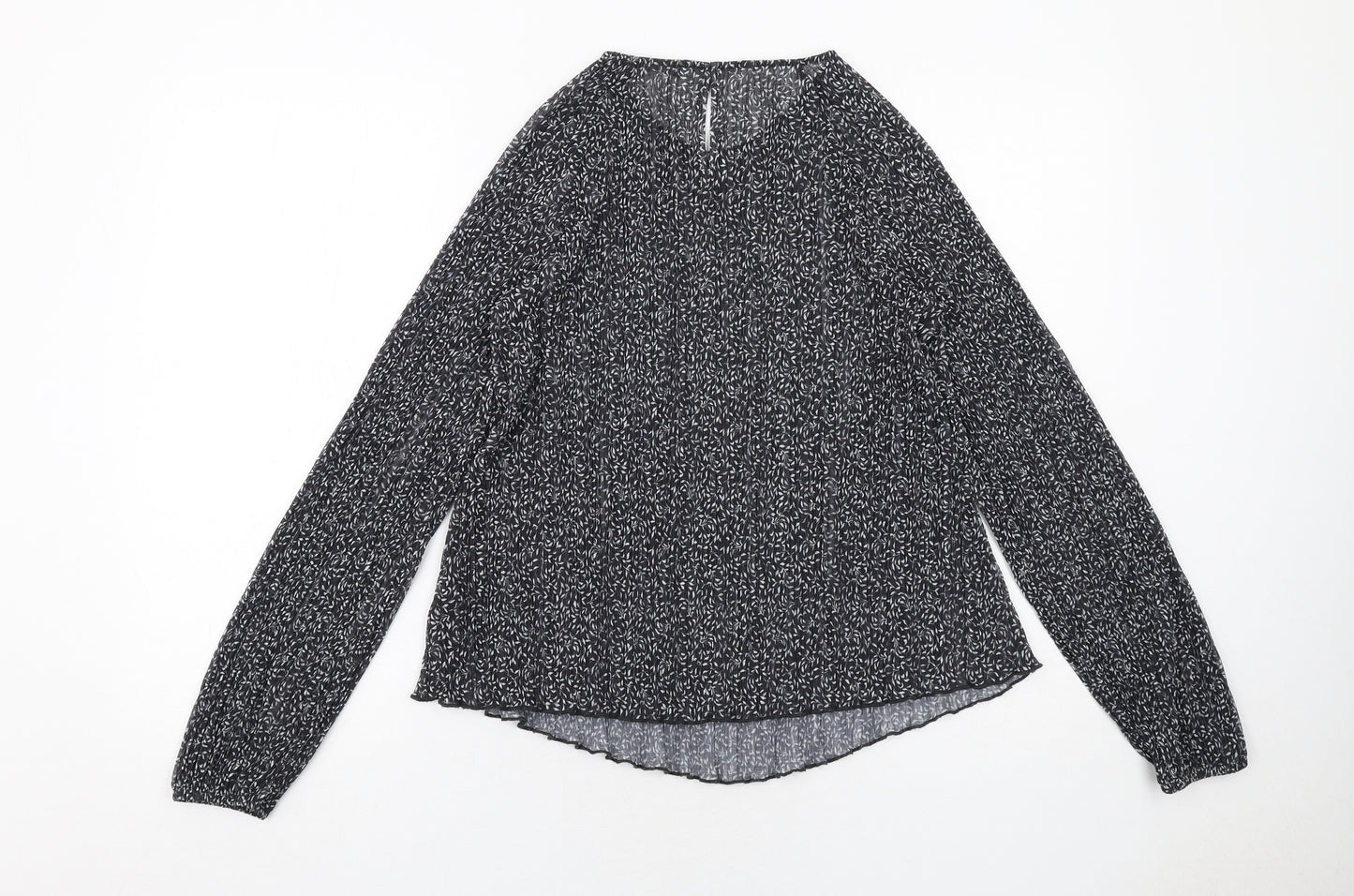 Marks and Spencer Womens Black Geometric Polyester Basic Blouse Size 10 Round Neck